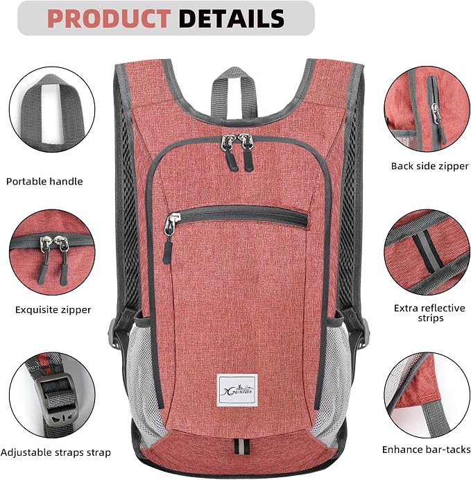 Xgunion Hiking Backpack 10L Lightweight Foldable Daypack (Red) | Small Travel Packable Camping Hiking Backpack for Women Men - Compact Portable Outdoor Day Pack