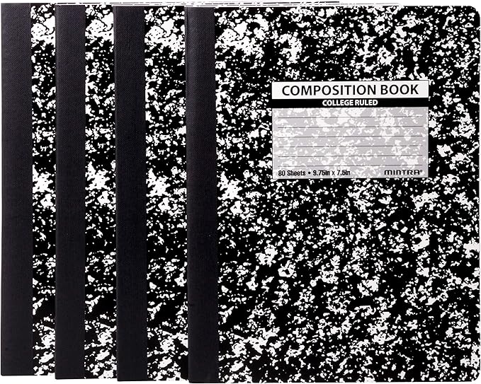 Mintra Office Composition Books (Black Marble Comp - College Ruled, 24 Units (6-4pks))