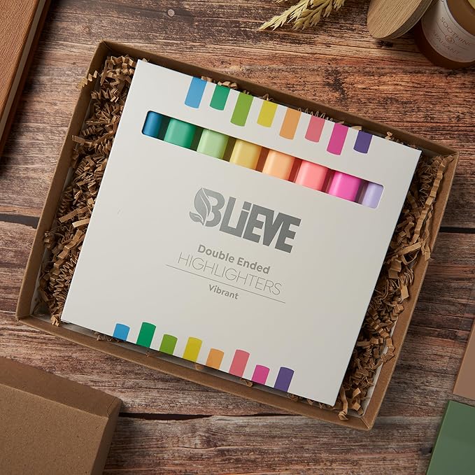 BLIEVE Aesthetic Cute Highlighters No Bleed Through, Dual Tip Chisel & Fine Point, Pastel Colors For Bible & Journaling