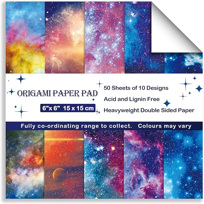 Origami Paper 6x6 Double Sided 50 Sheets 10 Colors origami kit Japanese Chiyo Square Craft Kits Easy Fold Arts Crafts DIY Handwork Starry Sky