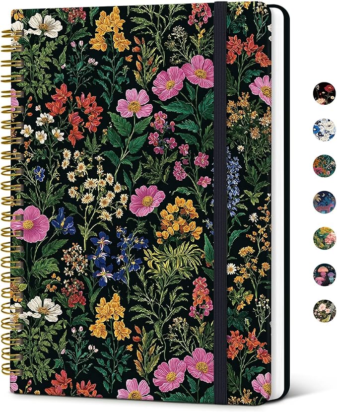 Taja Lined Spiral Notebook Journal for Women A5(5.8" × 8.3"), Cute Hardcover Notebook for Work, School & Note Taking, Pretty College Ruled Journal for Writing, 140 Pages, Abundant Floral