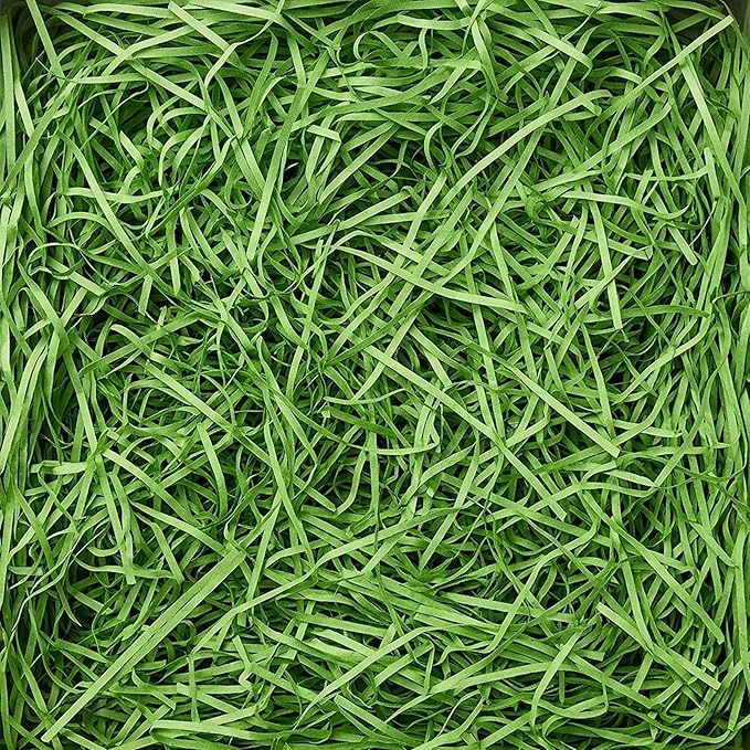 Crinkle Recyclable Paper Shred Filler for Basket Filling, Party Decoration & Gift Wrapping ? Green Basket Grass Stuffers, 17.6 oz (1.1 lb - 500 g) Total, 10 Pack (50 g Each)