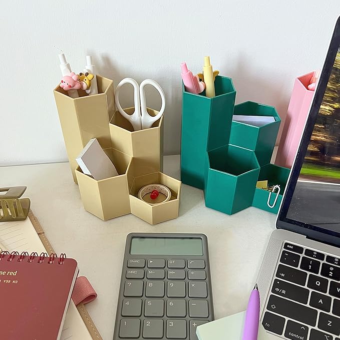 Pencil Organizer Pen Holder for Desk Pens Cup Small Desk Organizer Cute Pen Holder for Office,School and Home (Beige, L-Shape)