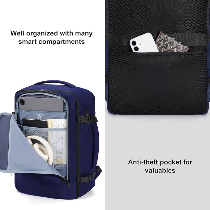 ECOHUB Extra Large Travel Backpack Carry on Backpack for Airplanes Blue | 19.5x13x8 Laptop Backpack TSA Friendly 30L Backpack fits 17.3" Computer Airplane Travel Essentials Water Resistant Back pack