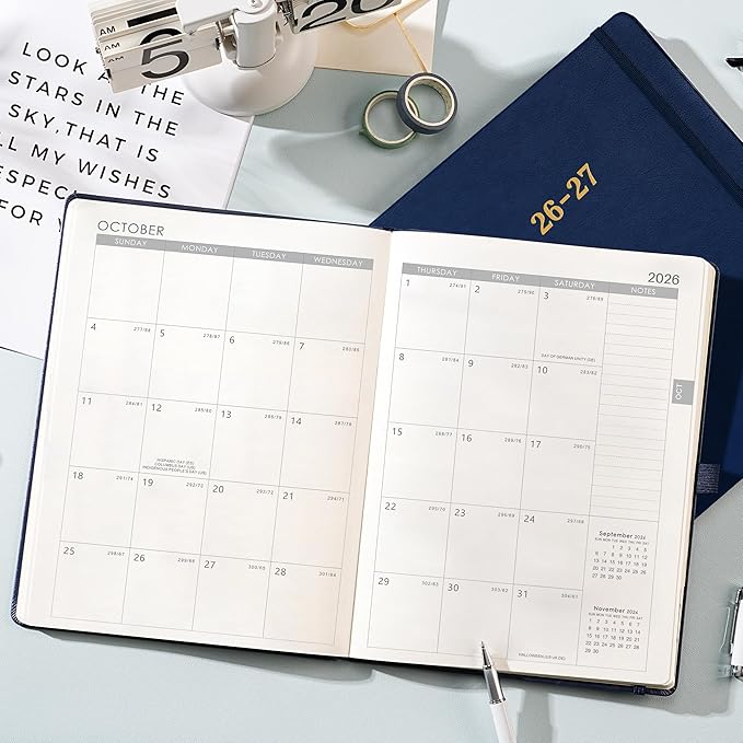 2026-2027 Planner - Planner 2026-2027, 8.5"x11", July 2026 - June 2027, Leather Calendar Weekly and Monthly Planner 26-27, Leather Hardcover, Pen Loop, Elastic Closure, Pocket - Navy
