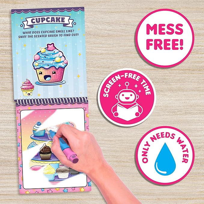 Water Magic (Cupcake & Donut) - Patented Gourmet Scented Reusable Water Reveal Coloring Book for Kids – Mess Free with Water Activity, Scented Water Pen, Travel Coloring Toy for Toddlers Ages 3-8