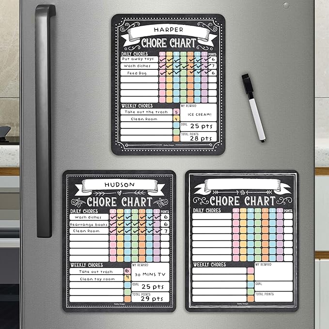 Hadley Designs Magnetic Chore Chart for Kids Multiple Kids – Dry Erase Chores Chart for Adults and Teens, Responsibility Task List for Family, Fridge Task Board Tracker at Home, Chalkboard Chore Board
