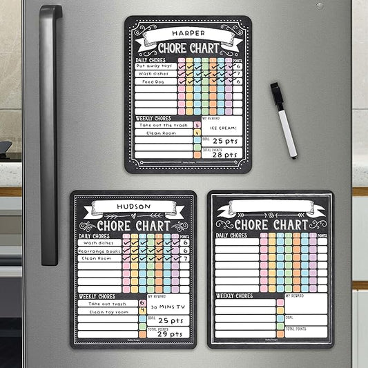 Hadley Designs Magnetic Chore Chart for Kids Multiple Kids – Dry Erase Chores Chart for Adults and Teens, Responsibility Task List for Family, Fridge Task Board Tracker at Home, Chalkboard Chore Board