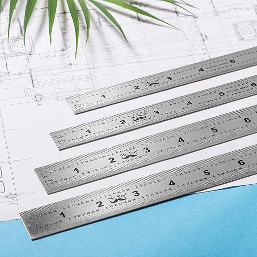 Mr. Pen- Machinist Ruler, 4 Pack, (6, 8, 12, 14 Inch), Stainless Steel Metric & Imperial, Precision Measuring Tool, 1/64", 1/32", 0.5 mm Graduation for Engineering, Carpentry, Drafting, Office, School