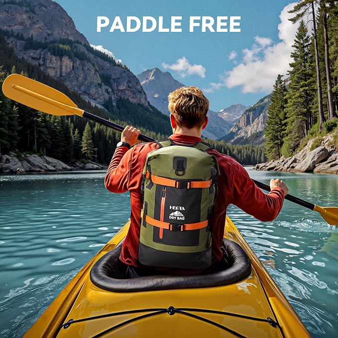 HEETA Dry Bags Waterproof Backpack 40L for Men & Women, Roll Top Heavy Duty | Cushioned Hiking Backpack, for Kayaking Boating Paddle Boarding Fishing Travel Camping Beach Vacation Cruise Ship Essentials