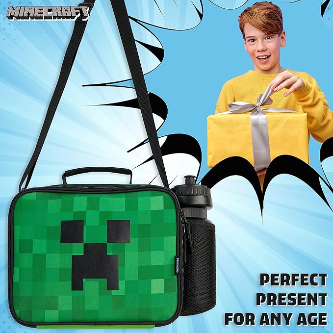 Minecraft Insulated Lunch Bag for Kids Creeper Lunchbox for Boys School Supplies Food Carrier Snacks Picnic Beach Days Travel Gamer Gifts for Kids (Green)
