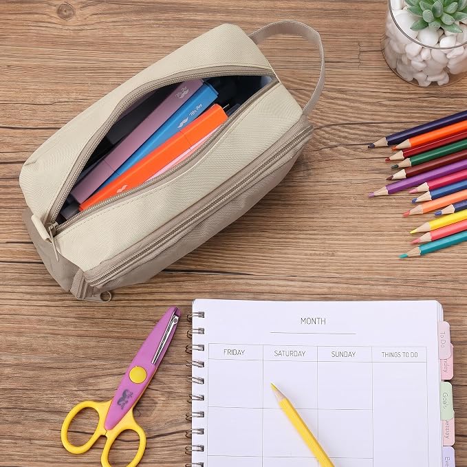 Mr. Pen- High Capacity Pencil Case, Large Pencil Pouch with 3 Compartments and 2 Pockets, Large Pencil Bag with Smooth Zipper, Cute Pencil Case Pouch Organizer, School Supplies for Teens