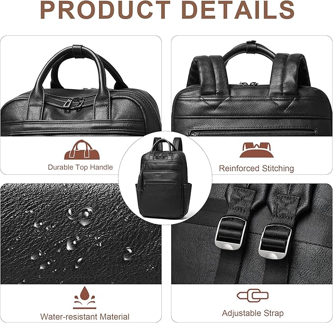 Shrrie Laptop Backpack for Women 15.6 inch Travel Leather Backpack Purse Work Computer Backpacks for Business College Black