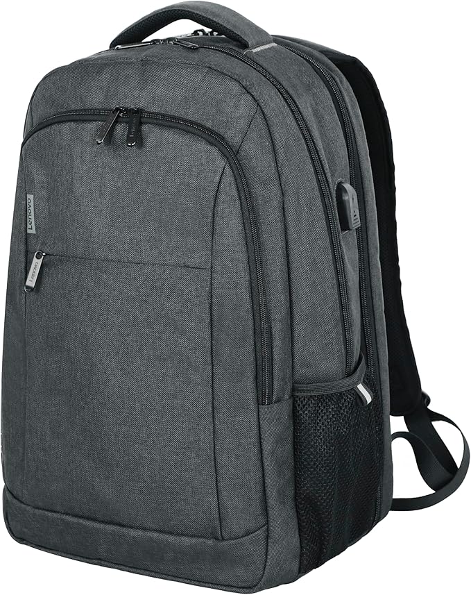 Lenovo B325 Laptop Backpack, Grey, 17-Inch, Water-Resistant Travel Backpack with External USB Port, Anti-Theft Design, Luggage Strap, for Men & Women, Perfect for Work, and Travel
