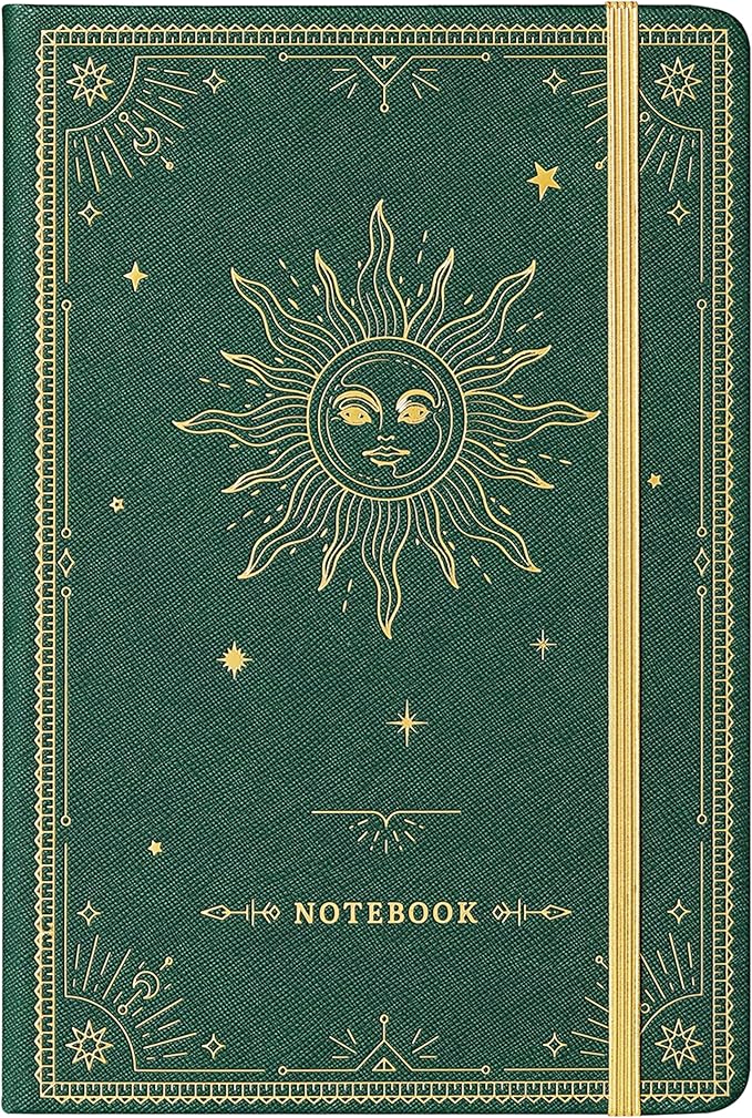 Artfan Ruled Notebook/Journal – Premium Thick Paper Faux Leather Classic Writing Notebook with Pocket + Page Dividers Gifts, Banded, Large, 144 Pages, Hard Cover, Lined (5.8 x 8.4) - Dark Green