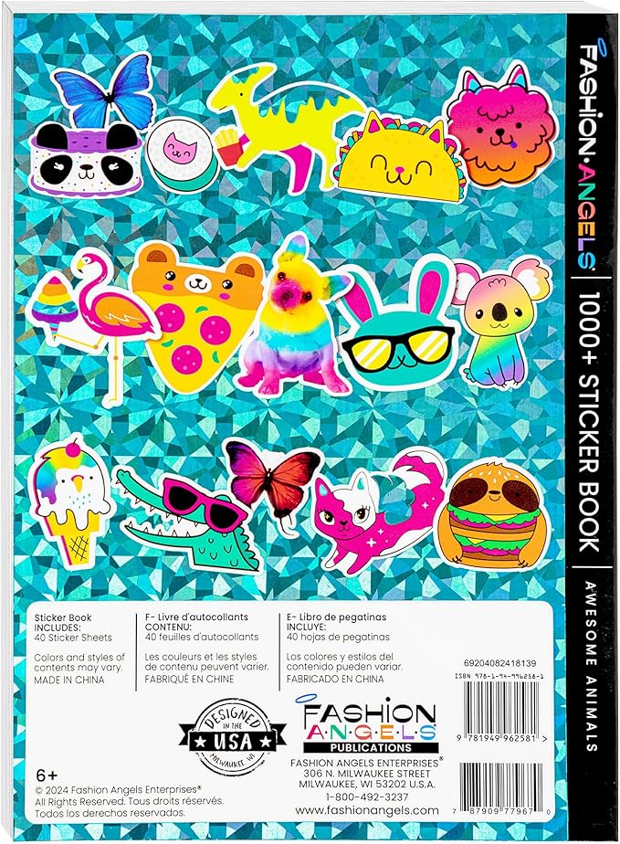 Fashion Angels 1500+ Animal Sticker Book - 40-Page Sticker Book for Kids - Over 1500 Stickers for Scrapbooking, Planner Decor, Gifts & Creative Play, Ages 6 and Up