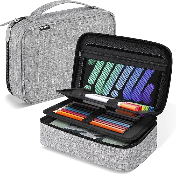 Zannaki Big Capacity Storage Pouch Marker Pen Pencil Case Simple Stationery Bag Box Art Tool & Sketch Storage Boxes for Bullet Journal Middle High School Office College Student Girl Women Adult Teen