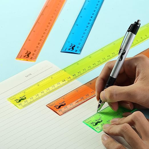 Mr. Pen- Plastic Rulers, 12 Inch, 6 Pack, Assorted Colors, Scratch-Resistant Design with Inches and Centimeters, Durable Transplant Rulers for Crafting Office & School, School Supplies