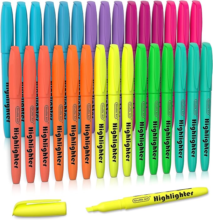 Shuttle Art Highlighters, 30 Pack Highlighters Assorted Colors, 10 Colors Chisel Tip Dry-Quickly Non-Toxic Highlighter Markers for Adults Students Highlighting in Home School Office