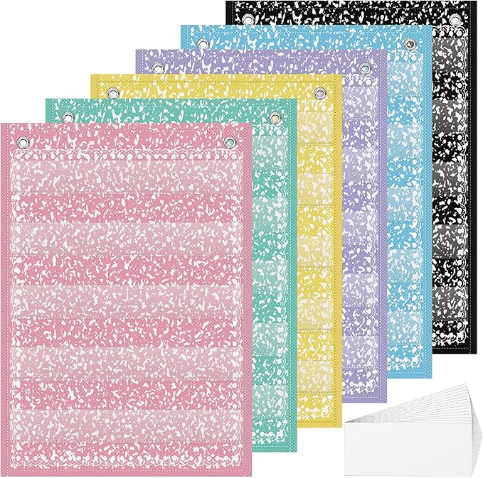 Gueevin 6 Set Magnetic Pocket Chart with 5 Clear Pockets and 30 Dry Erase Cards Painted Classroom Schedule Pocket Chart for Whiteboard Class Demonstrations (Pastel Color,Confetti Pattern)