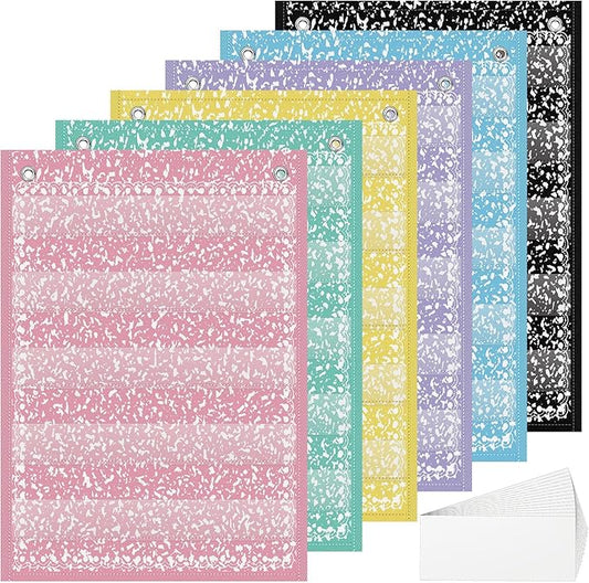 Gueevin 6 Set Magnetic Pocket Chart with 5 Clear Pockets and 30 Dry Erase Cards Painted Classroom Schedule Pocket Chart for Whiteboard Class Demonstrations (Pastel Color,Confetti Pattern)