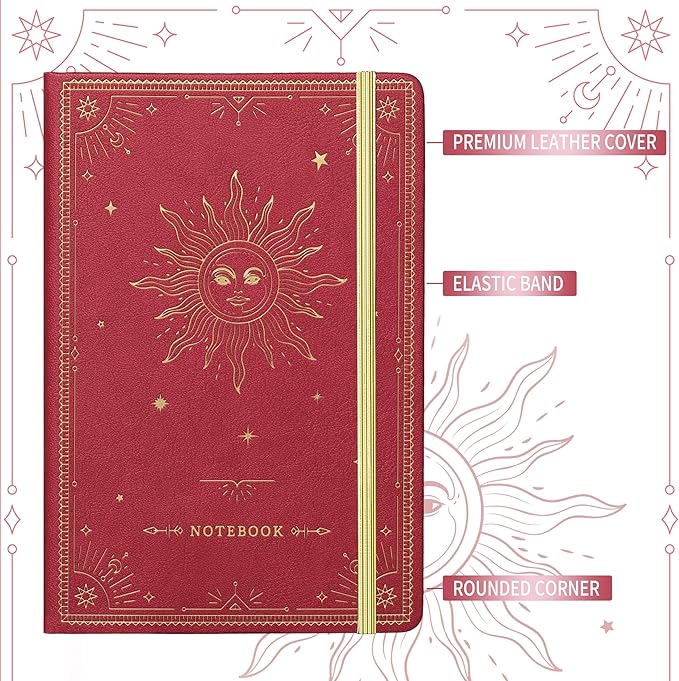 Artfan Ruled Notebook/Journal – Premium Thick Paper Faux Leather Classic Writing Notebook with Pocket + Page Dividers Gifts, Banded, Large, 144 Pages, Hard Cover, Lined (5.8 x 8.4) - Red