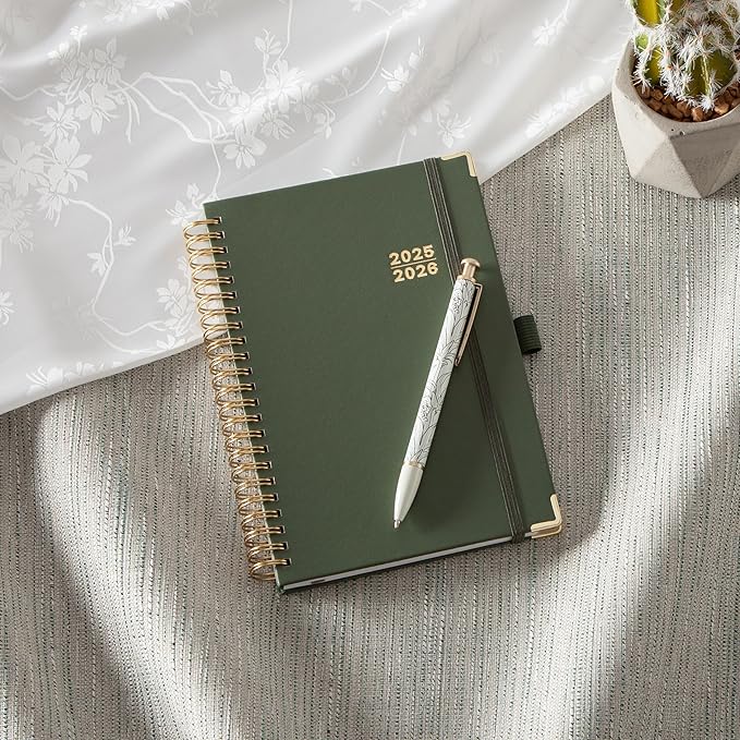 Blue Sky 2025-2026 Weekly and Monthly Academic Year Planner Calendar, July 2025 - June 2026, 5" x 8", Faux Leather Cover, Wirebound, Storage Pocket, Laminated Tabs, Olive