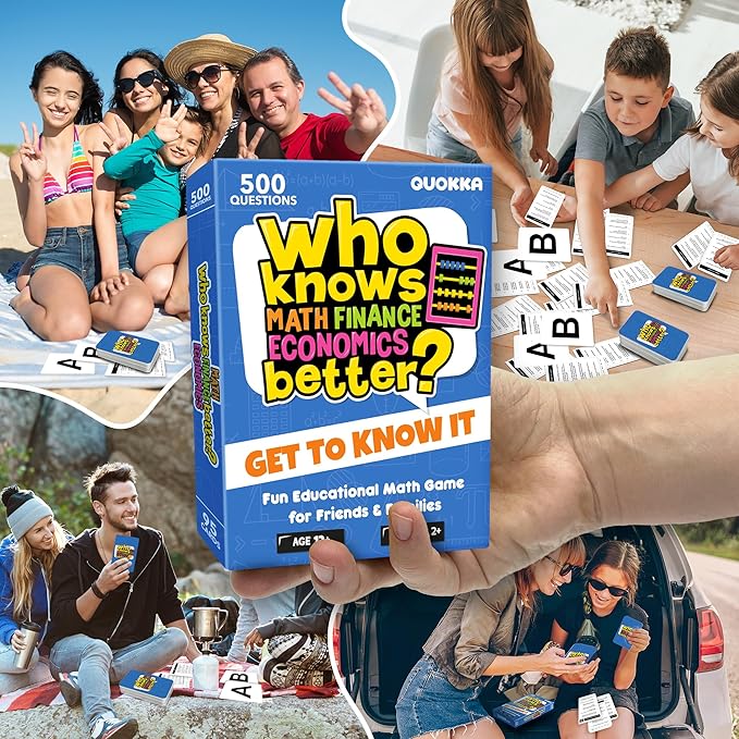 Board Games for Kids 8-12 – STEM Family Card Games for Kids and Adults –Trivia Cards for Family Game Night – Who Knows Math Finance Economics Better – Fun Card Game for Families and Teens