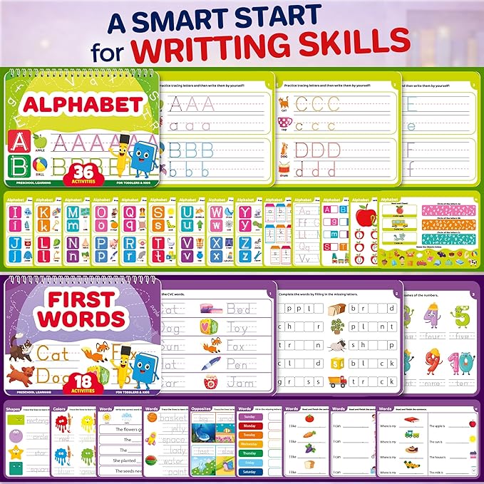 QUOKKA Tracing Books for Kids Ages 3-5 Set – 5 Reusable Dry Erase Activity Books for Kids Ages 3-5 - Writing Practice Kit with Markers - Preschool Learning Quiet Time Travel