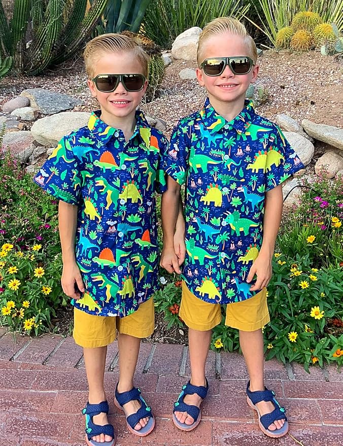 Enlifety 2-10T Kids Hawaiian Shirt Boys Short Sleeve Button Down Shirts Hawaii Summer Casual Blouse
