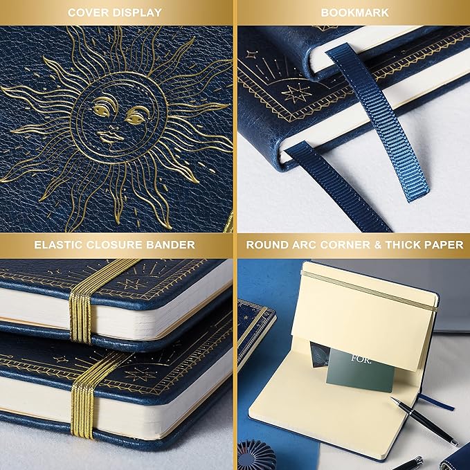 Artfan Ruled Notebook/Journal – Premium Thick Paper Faux Leather Classic Writing Notebook with Pocket + Page Dividers Gifts, Banded, Large, 144 Pages, Hard Cover, Lined (5.8''x 8.4'') - Blue