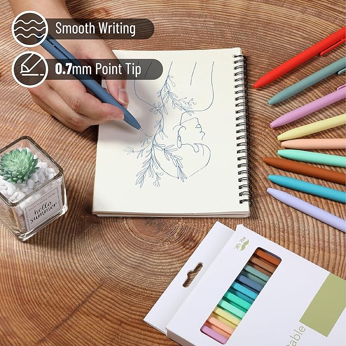 Mr. Pen- Retractable Gel Pens, 12 Pack, Assorted Color Ink, Fine Point 0.7mm, Fast Dry, Smooth Writing, Cute Pens for Drawing, Writing Planner and School Supplies