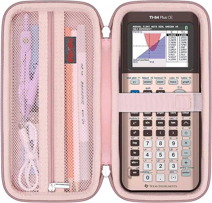 Elonbo Carrying Case for Texas Instruments TI-84 Evo Graphing Calculator, TI-84 Plus CE Evo Graphing Calculator Storage Protective Holder, Extra Mesh Pocket Fits Cable Charger, Rose Gold