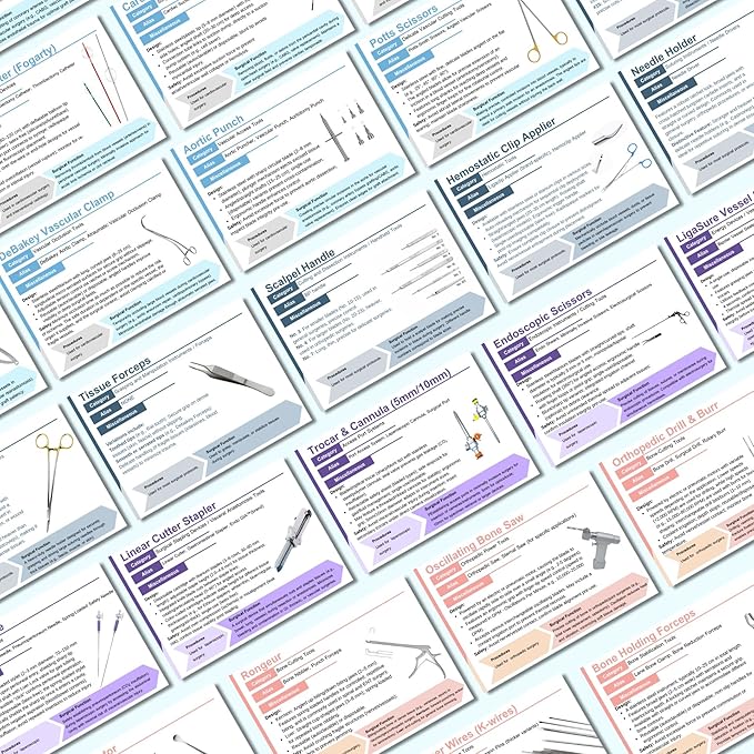 Surgical Instruments Flashcards | Color-Coded Tech Cards for 10 Specialties | Study Guide for Technologists, Sterile Processing Technicians | CST Exam Prep, Surgical tech Gifts and Accessories