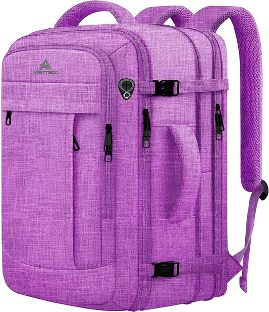 AREYTECO 50L Carry On Backpack, Extra Large Laptop Backpack, Travel Backpack for Women, Expandable Water Resistant Big Bag Anti-Theft Business Daypack Fit 17 Inch Laptop,Purple
