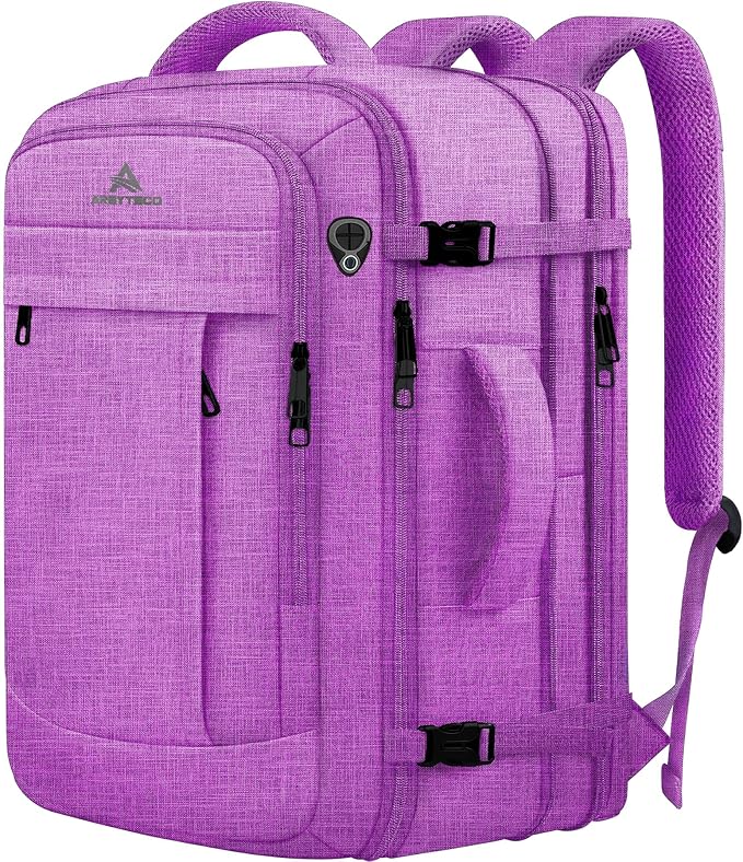 AREYTECO 60L Carry On Backpack, Extra Large Laptop Backpack, Big Capacity Travel Backpack for Women, Expandable Water Resistant Bag Anti-Theft Business Daypack Fit 18 Inch Laptop,Purple