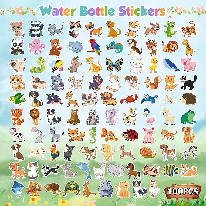Back to School Supplies - 100 PCS Water Bottle Stickers for Kids,Cute Animal Aesthetic Sticker Pack - Vinyl Kawaii Stickers for Girls Boy Classroom Prizes,Party Favors for Scrapbook, Laptops, Journal
