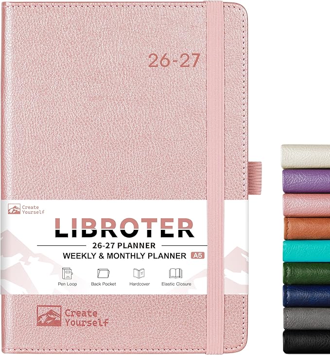 2026-2027 Planner - Academic Planner 2026-2027 Weekly Monthly Planner, July 2026 - June 2027, 5.7'' x 8.4'', Thick Paper, Leather Cover, Pen Holder, Back Pocket, Perfect Daily Organizer - Rose Gold