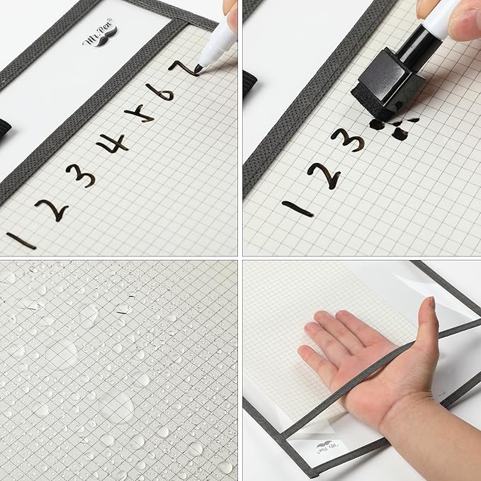 Mr. Pen- Reusable Dry Erase Pocket Sleeves, 10" x 14", 6 Pack, Colorful, Clear Plastic Paper Sleeves, Ticket Holders, Clear Plastic Sheet Protectors, Teacher, School, Classroom Supplies