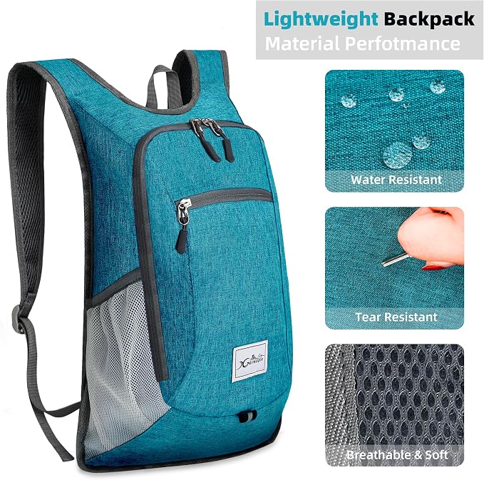 Xgunion Hiking Backpack 10L Lightweight Foldable (Teal Blue) | Small Travel Daypack, Packable Camping Backpack for Women Men