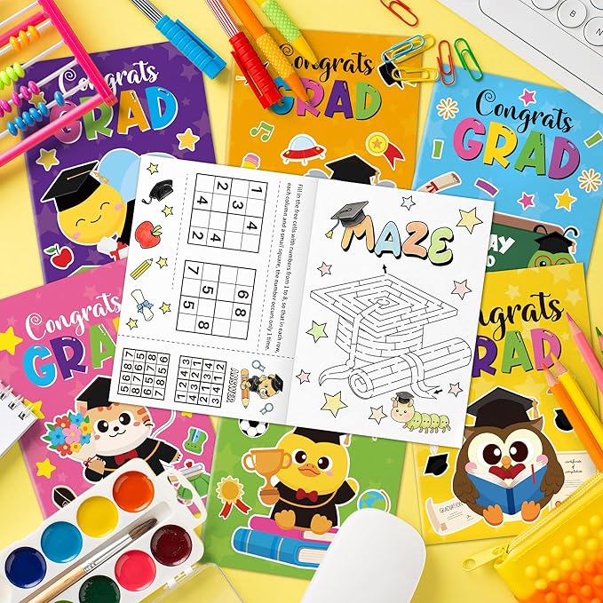 JAPBOR Kindergarten Graduation Coloring Books - 24PCS Mini Color Activity Book Bulk for Kids Preschool Graduate Activities Party Favor, Congrats Grad Small DIY Colour Pages for Classroom Game Gifts