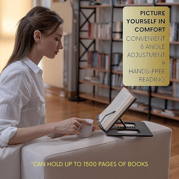 Vigo Wood Book Stand, Book Holder, Reading Stand, Cookbook Holder, Recipe Book Stand, Wooden Book Stands for Reading, Cookbook Stand for Kitchen, Book Holder for Reading in Bed (Cambridge)