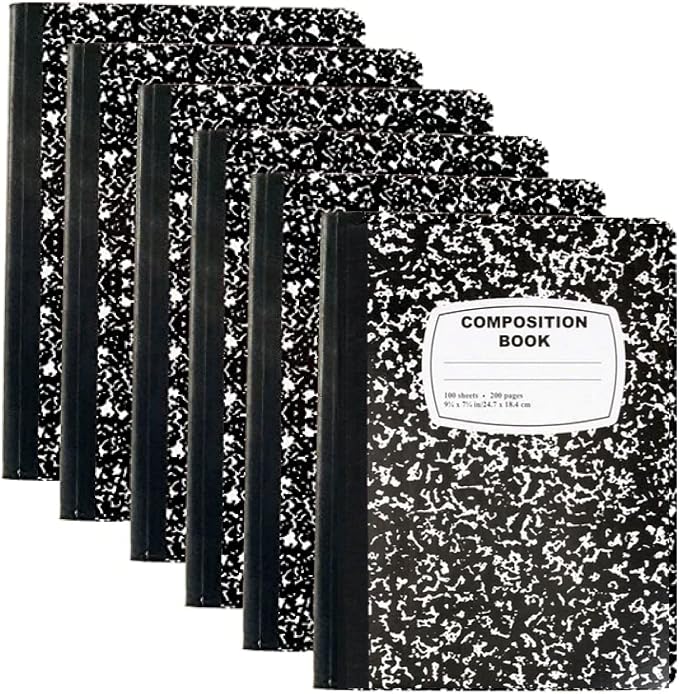 Trail maker 5 Pack Composition Notebooks, College Ruled Marble Cover, 200 Pages (100 Sheets), 9.75 x 7.25, Bulk School Supplies for Classroom, Office & School Donations