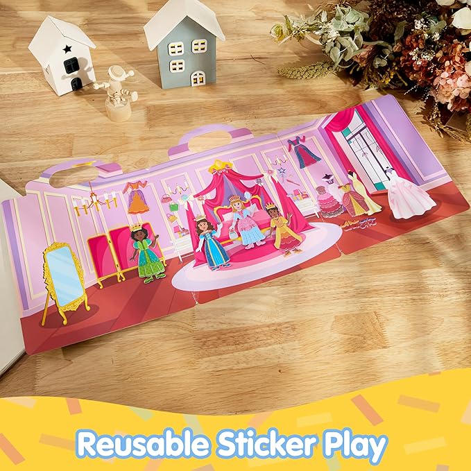 JOYIN Princess Dress-Up Reusable Sticker Book for Toddlers, 3D Sticker Book for Kids 3 4 5, Travel Essentials, Airplane Activity Toys, Crafts Gifts, Birthday Gifts