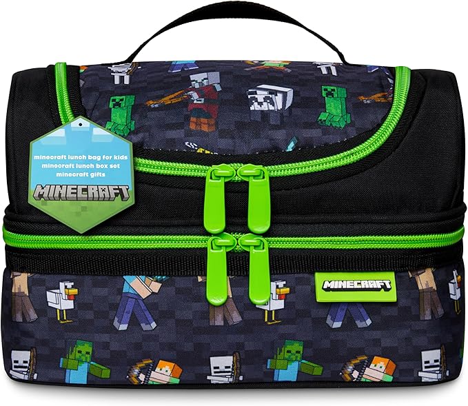 Minecraft Insulated Lunch Bag for Kids Creeper Lunchbox for Boys School Supplies Food Carrier Snacks Picnic Beach Days Travel Gamer Gifts for Kids (Black)