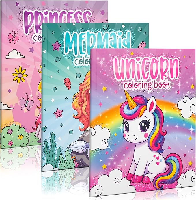 ZICOTO Fun Coloring Books for Kids Set of 3 – Cute Princess, Unicorn & Mermaid Coloring Book for Girls Ages 4–8 – Easy to Color Gift with Magical Themes for Your Creative Little Princess