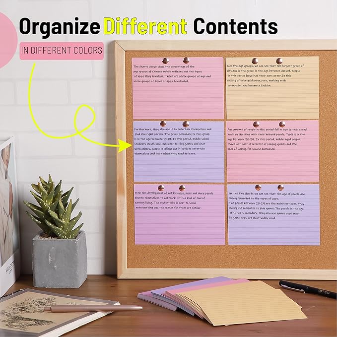 Mr. Pen- Lined Index Cards, 4"x6", 144 Cards, Assorted Colors, Bulk 4x6 Index Cards, Ruled for School, College, Office and Home Organization, Durable Study To Do List Note Cards with Ruled Lines