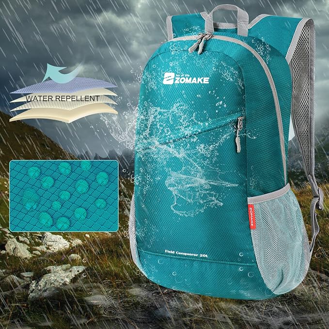 ZOMAKE Lightweight Packable Backpack 20L, Foldable Small Daypack for Hiking | Water Resistant Backpacks Day Bag for Travel Outdoor Camping Sport, Everyday Carry, Multi Compartment Storage(Lake Green)