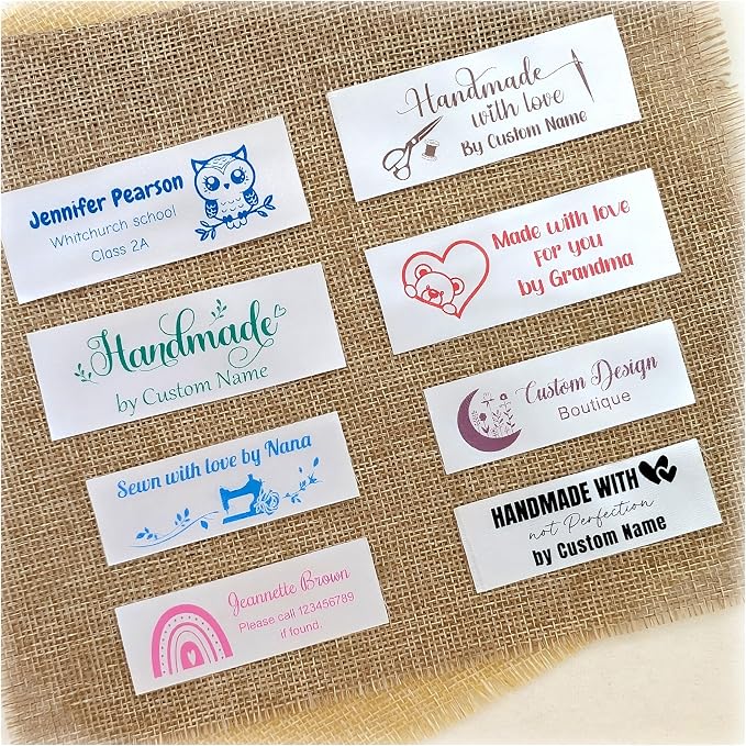 30-500 Custom Iron on or Sew on Labels, Personalized Sewing Labels, Fabric Tags for Handmade, Knitting, Quilting and Sewing Crafts, Name Tags for Clothes