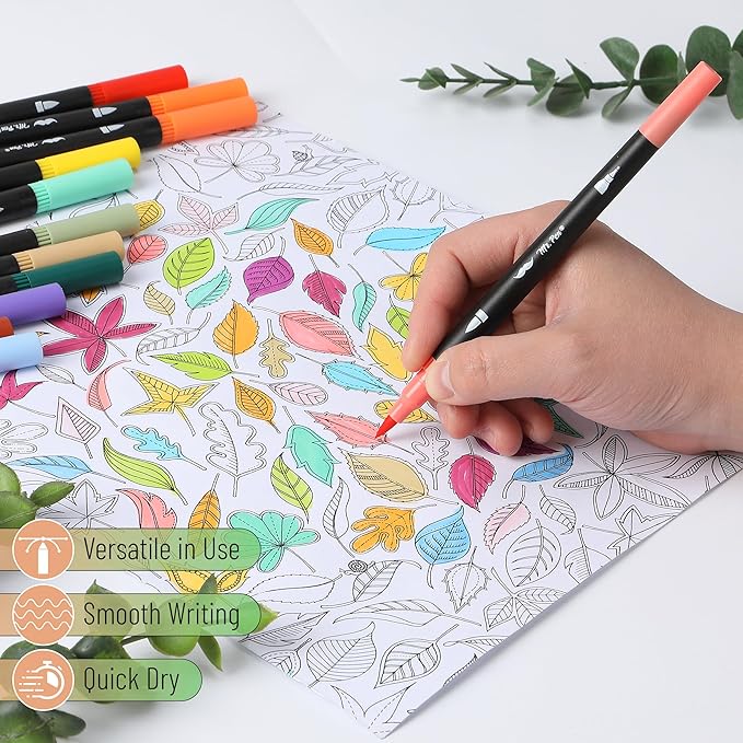 Mr. Pen- Dual Tip Brush Pens, 12 pcs, Assorted Colors, Fine & Brush Tip Markers for Adult Coloring Markers for Adults